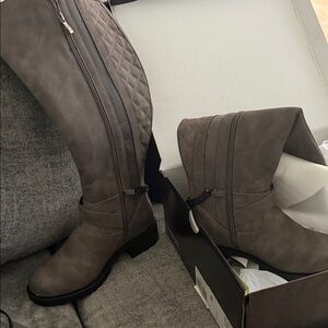 Torrid Gray Quilted Chain Knee-High Boots